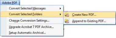 Converting email using the Acrobat menu in Outlook