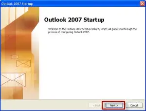 Outlook new account startup screen