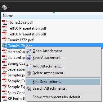 Right-click the attachment name to change the description