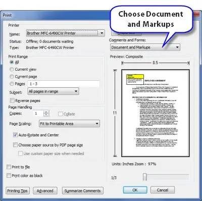 Printing with Document and Markups on