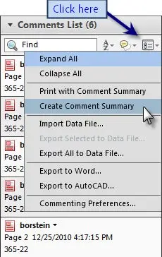 Picture of how to find the Create Comments Summary option in Acrobat X
