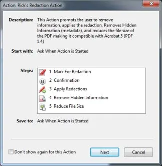 Picture of Action Confirmation window