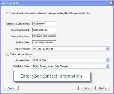 Contact Information for a Digital ID