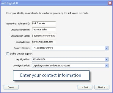 Contact Information for a Digital ID