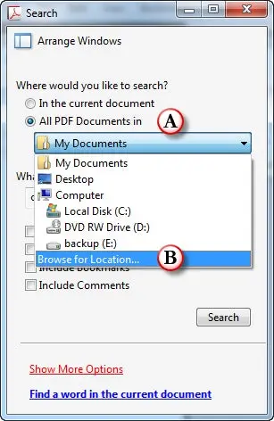 Setting up multi-document Search in Acrobat X