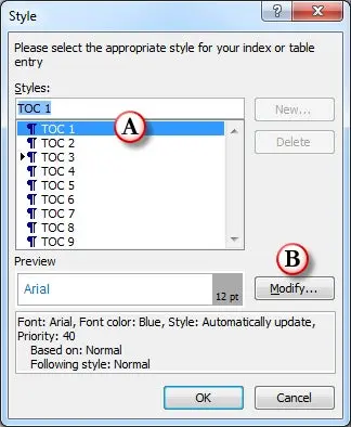 Style window for Word TOC