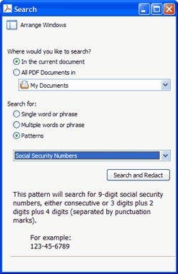Search and Redact Screen