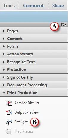 Finding Preflight in Acrobat's Print Production panel