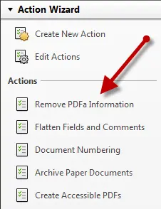 Actions Wizard panel showing the newly imported Action
