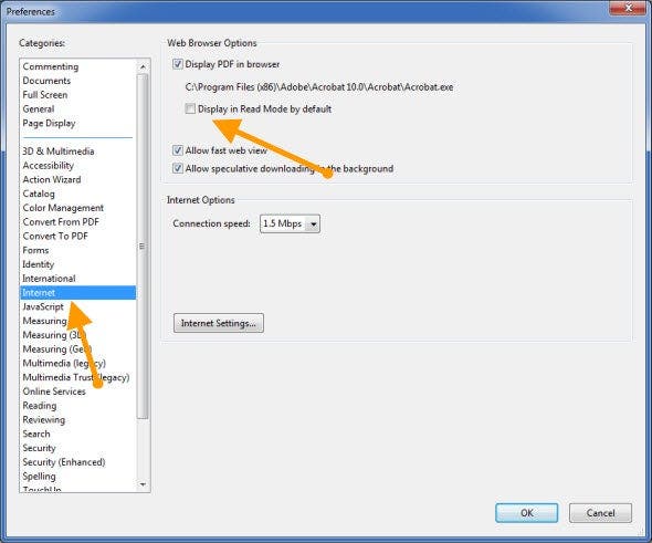 Acrobat Preferences to turn off Read Mode