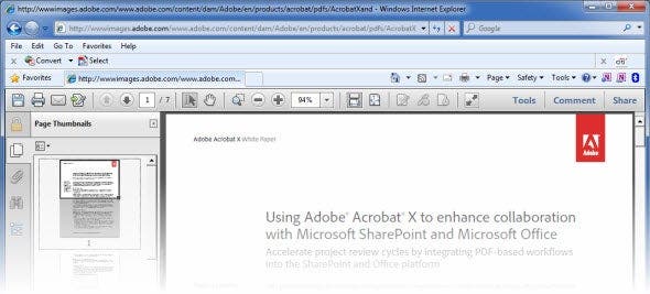A PDF displayed without Read Mode on
