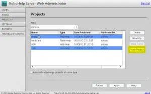 RoboHelp server web admin screen