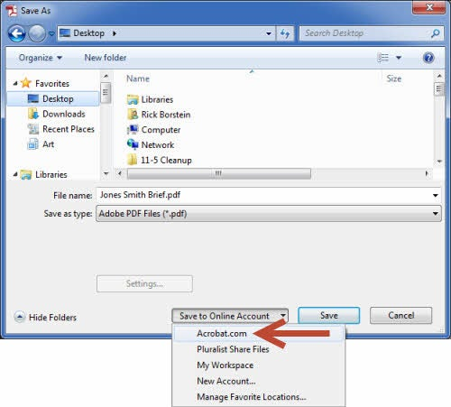 Using Save As to save a file to acrobat.com