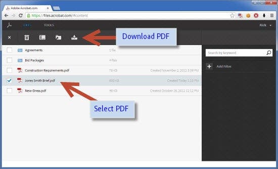 Viewing files on files.acrobat.com