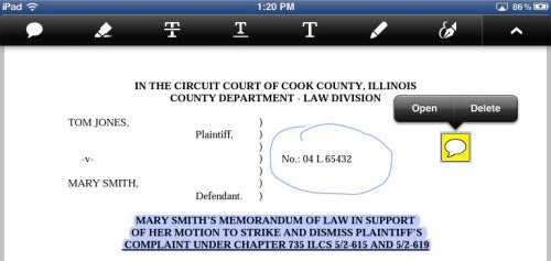 Marking up a document in Adobe Reader mobile