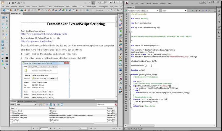 FrameMaker and ExtendScript Window