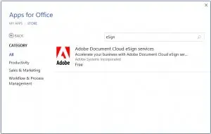 Search for Adobe Document Cloud eSign services in Apps for Office