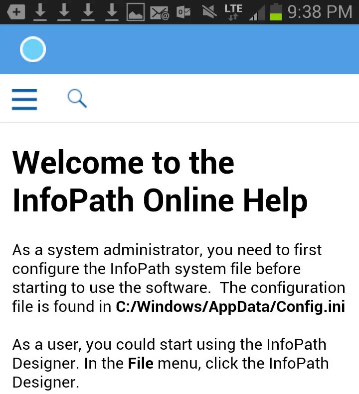 InfoPath Android App Created With RoboHelp 2015