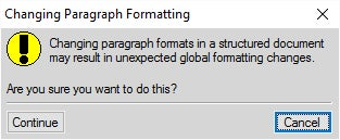 FrameMaker Message: "Change Paragraph Formats in a Structured Document"