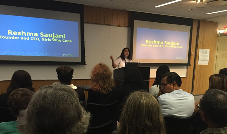 Reshma at the Girls Who Code Graduation event.