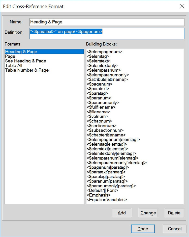 Adobe FrameMaker (2017 release), Update 2, Edit Cross-Reference Format Dialog