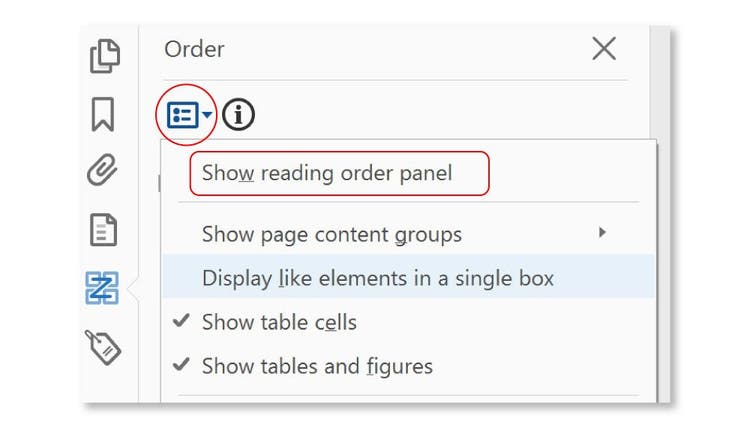 Reading order panel.