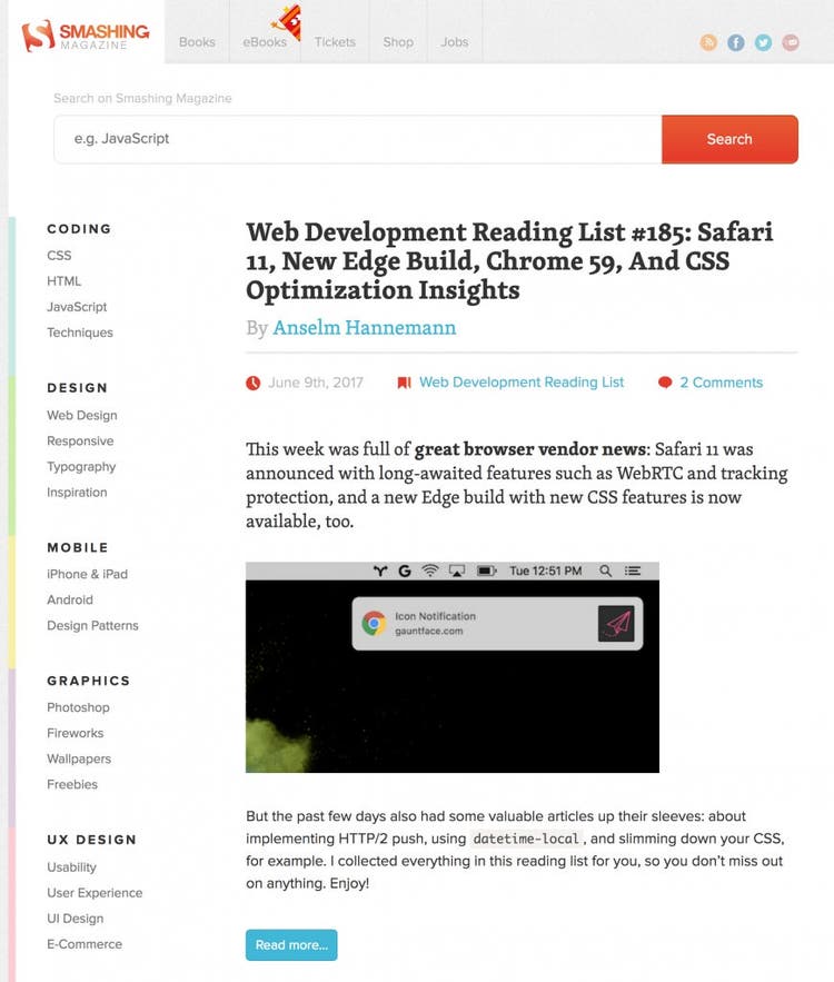 Smashing Magazine web page.