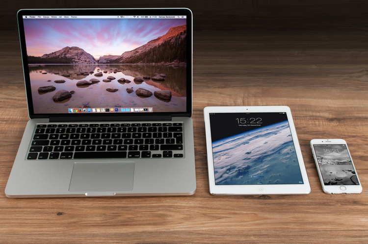 Office desk with multiple devices