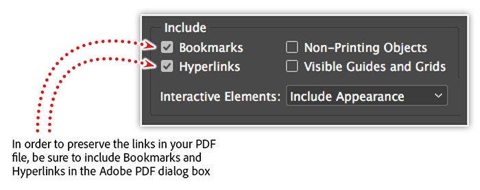 Examples of how to create bookmarks in the InDesign panel.