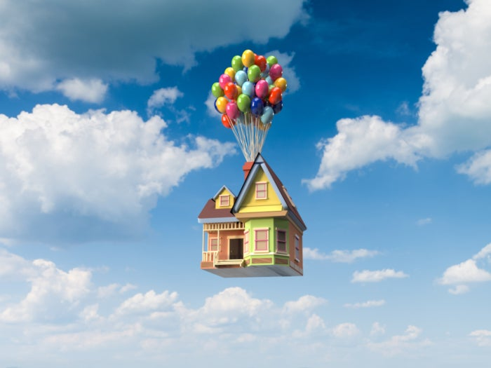The completed house and balloons.