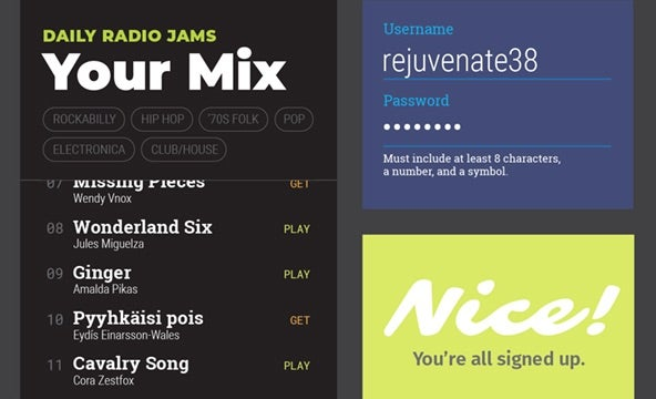 Daily Mix Radio Jams site with different fonts.