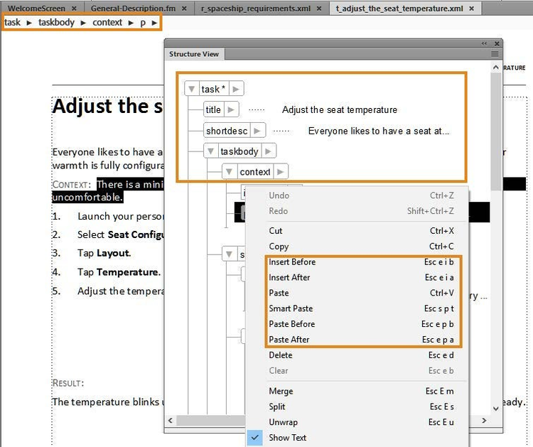 Adobe FrameMaker (2019 release) - Structure View and Breadcrumps