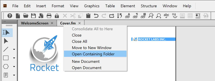 Adobe FrameMaker 2019 – Open containing folder of document