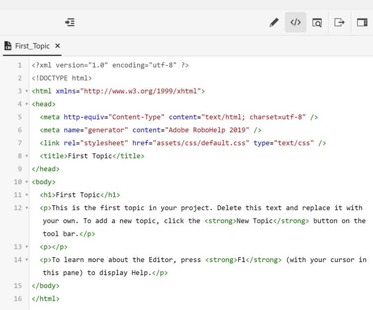 Adobe RoboHelp (2019 release) – Source Code Editor