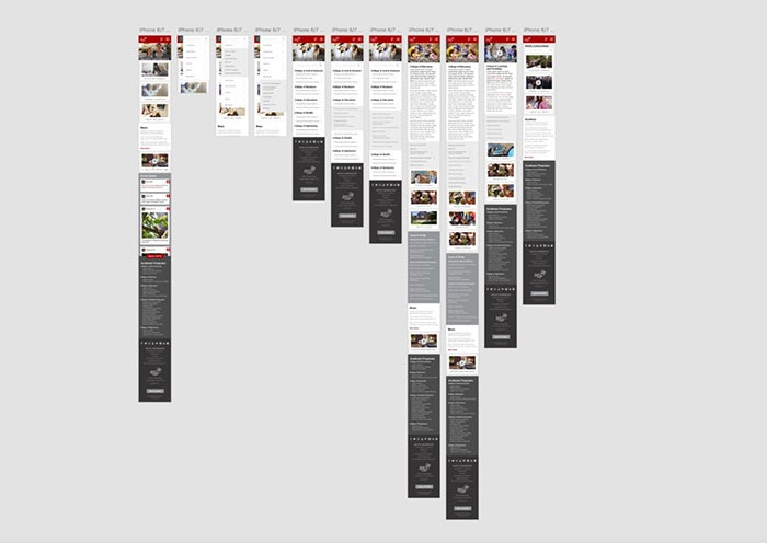 Mobile mockups in Adobe XD for the new Pacific University Website.