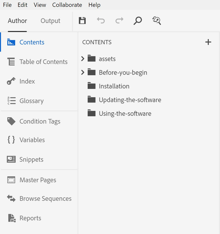 Screenshot of Adobe RoboHelp (2019 release) – Update 1 – Author Panel