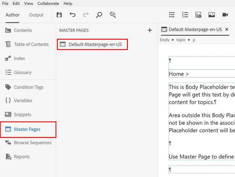 Adobe RoboHelp (2019 release) – Update 1 – Master Pages