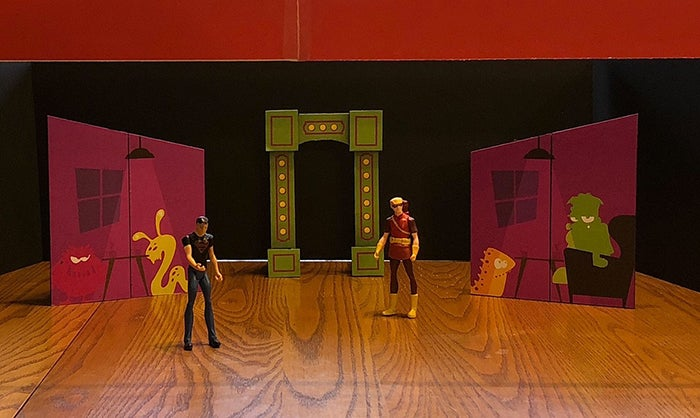 A miniature mockup of the We Are Monsters set, after it was visualized in Adobe Dimension.