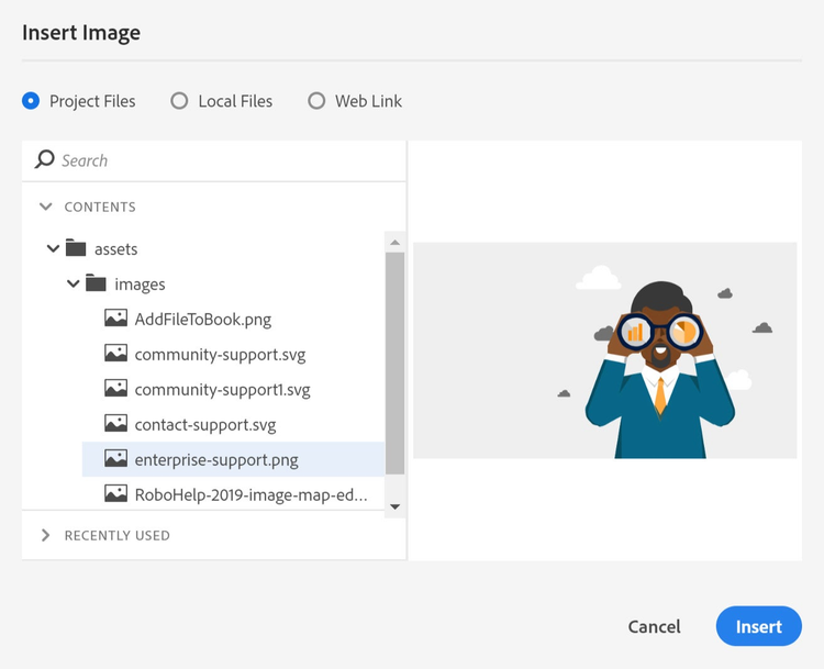 Screenshot of Adobe RoboHelp 2019 Update 3 – Insert Image