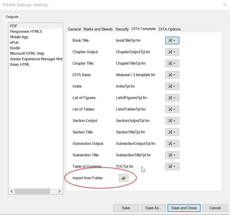 Import DITA templates from Folder