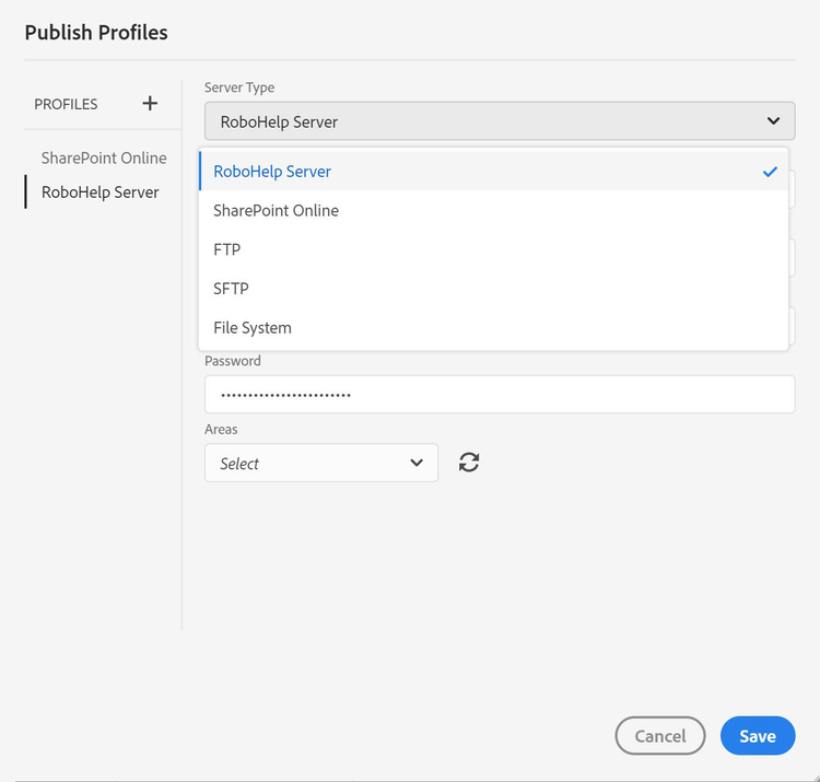 Screenshot of Adobe Robohelp (2019 release) – Update 4 – Publish Profiles