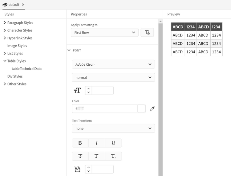 Screenshot of Adobe Robohelp (2019 release) – Update 4 – CSS Table Style Editor