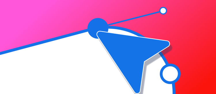 Colorful abstract background with blue cursor pointing to a circle. 