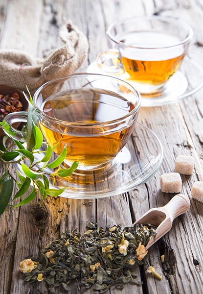 Two cups of green tea.