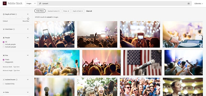 In Adobe Stock, the depth of field filter allows users to identify images based on how much of a 'depth of field effect,' or bokeh, the image has.