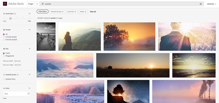  In Adobe Stock, the vivid color slider allows users to identify images according to the vibrancy of colors that are present in the images.