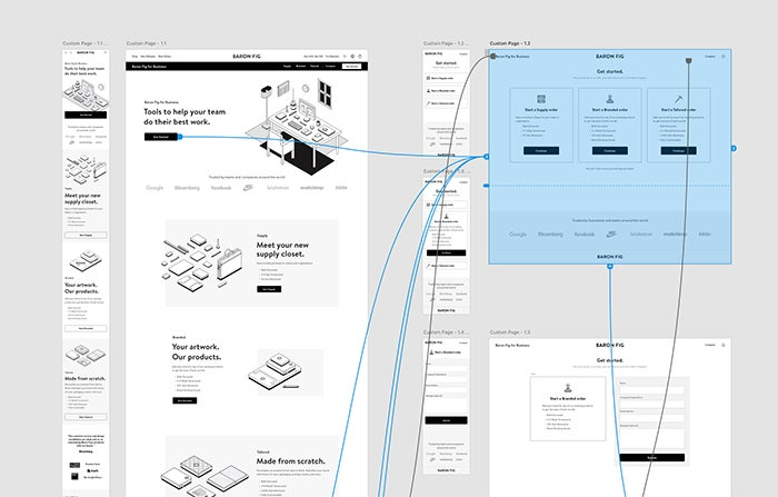 A look at the prototyping process for the new Baron Fig for Business page in Adobe XD.
