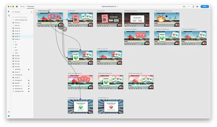 Anisa Sanusi prototyped mobile racing game MMX Hill Dash 2, released last year, in Adobe XD.