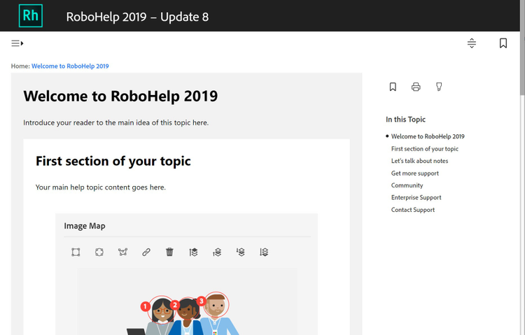 Screenshot of an example of an Adobe RoboHelp (2019 release) Frameless Output