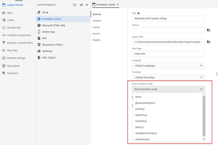Adobe RoboHelp 2019 – Post Generation Script